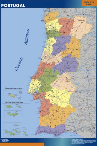 Mapa mural de Portugal - Físico / Político