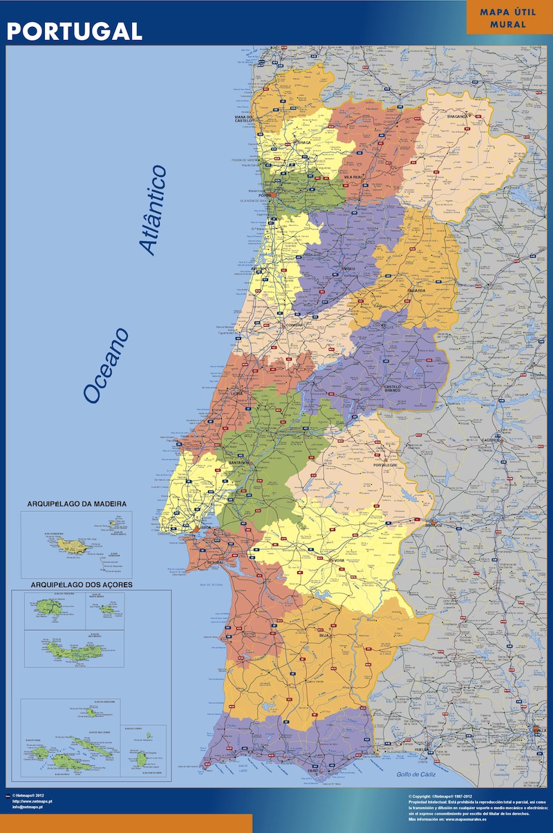 Mapa de Portugal color  Mapas de cidades e mapas do mundo para parede